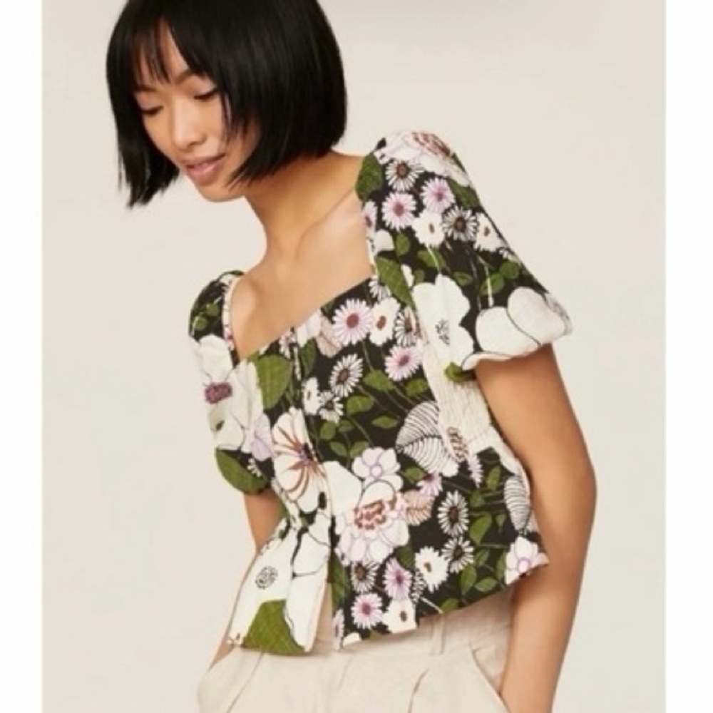 MAJE LOFLOWER CROPPED ORGAMIC PUFF SLEEVE BUTTON DOWN PEPLUM 2/medium